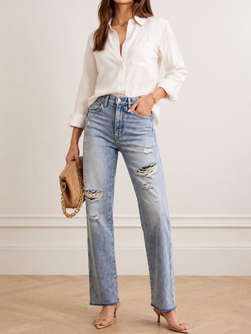 Veronica Beard SZ 26 DYLAN Full Length Straight High Rise Jeans Distressed